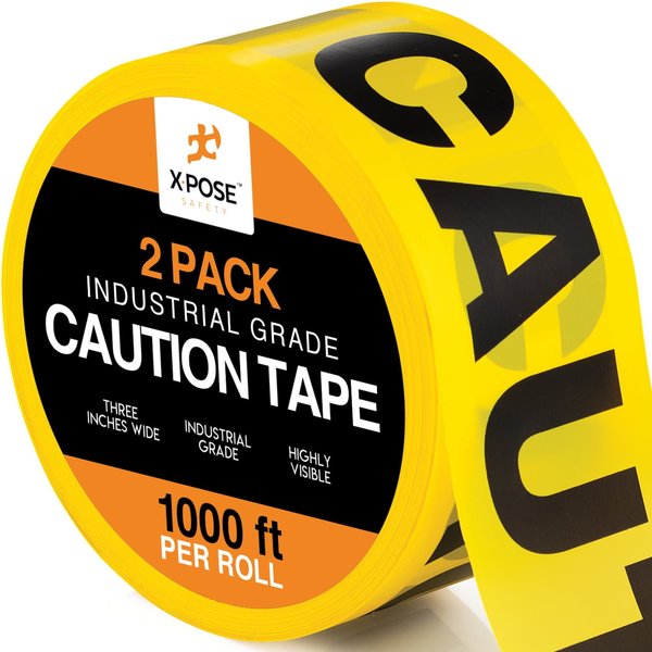 Xpose Safety Industrial Grade Caution Tape, High-Vis Yellow, All-Weather Vinyl, 3 in Wide, 1000 ft. Long, 2 Pack PCT-2-X-S